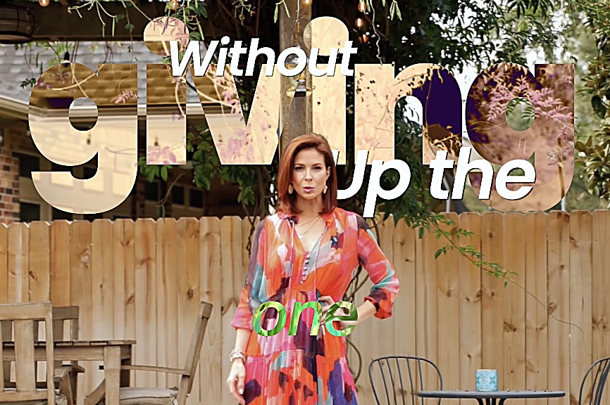 Agent on camera in a backyard with 3D text reading Without giving up the